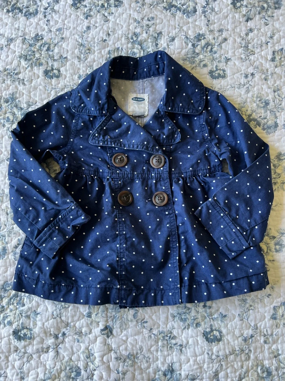 Old Navy Navy Blue Polka Dot Double-Breasted Pea Coat